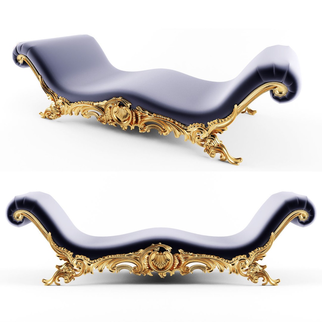 Belloni Bench 3D Model – Classical Rococo Style, Game Ready - View 6