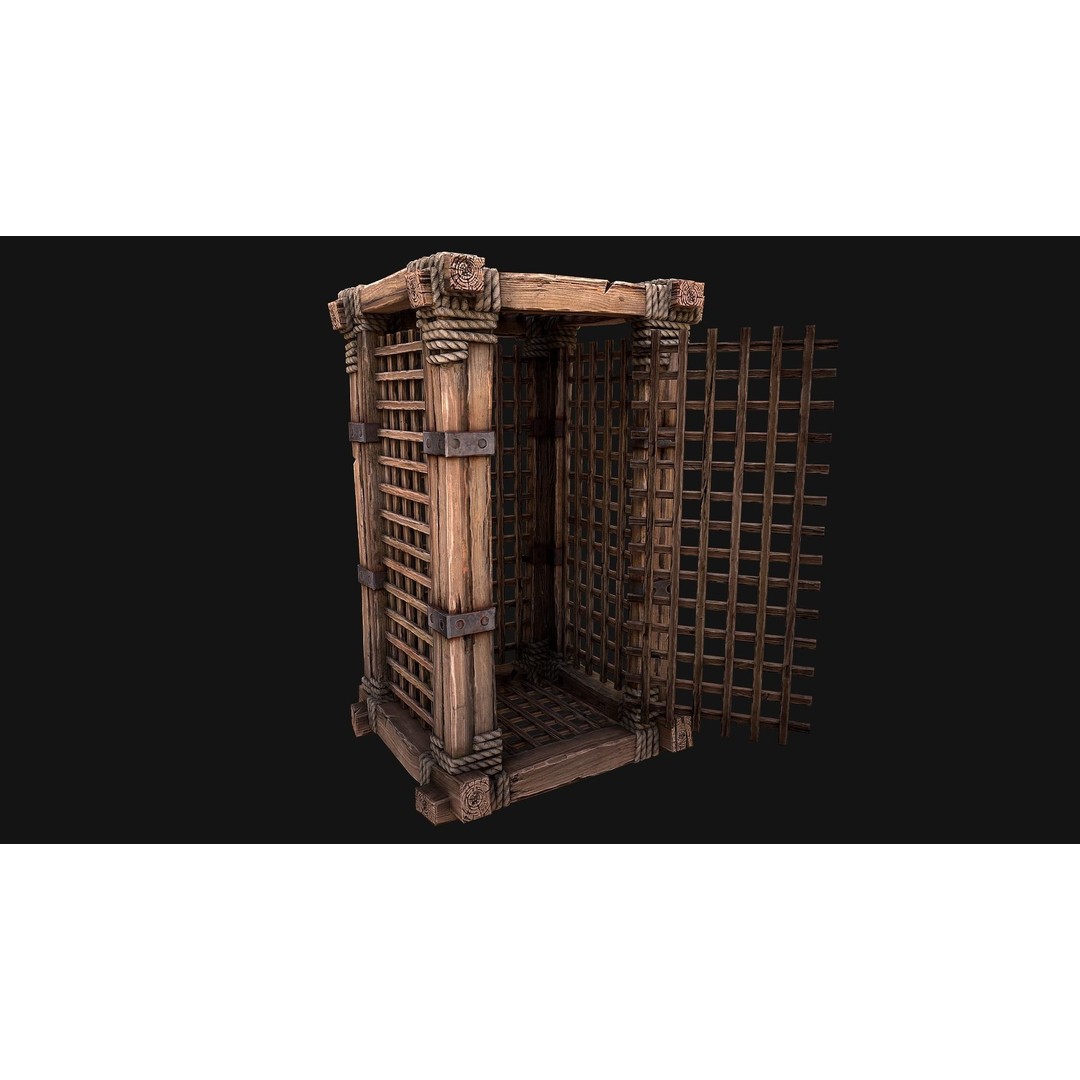 Wooden Prison Cage 3D Model – Low Poly Game-Ready Asset, FBX - View 11