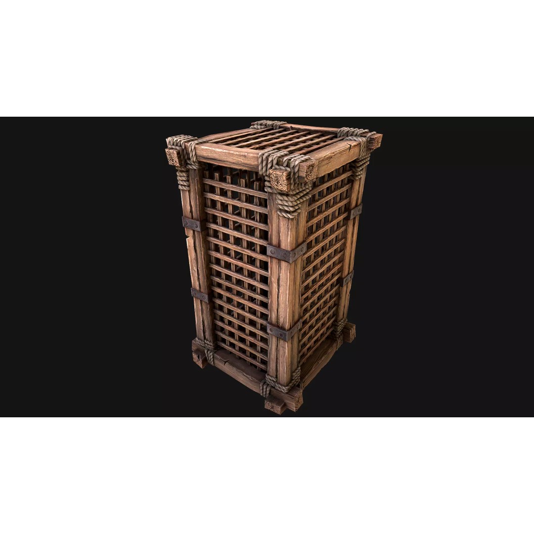 Wooden Prison Cage 3D Model – Low Poly Game-Ready Asset, FBX - View 2