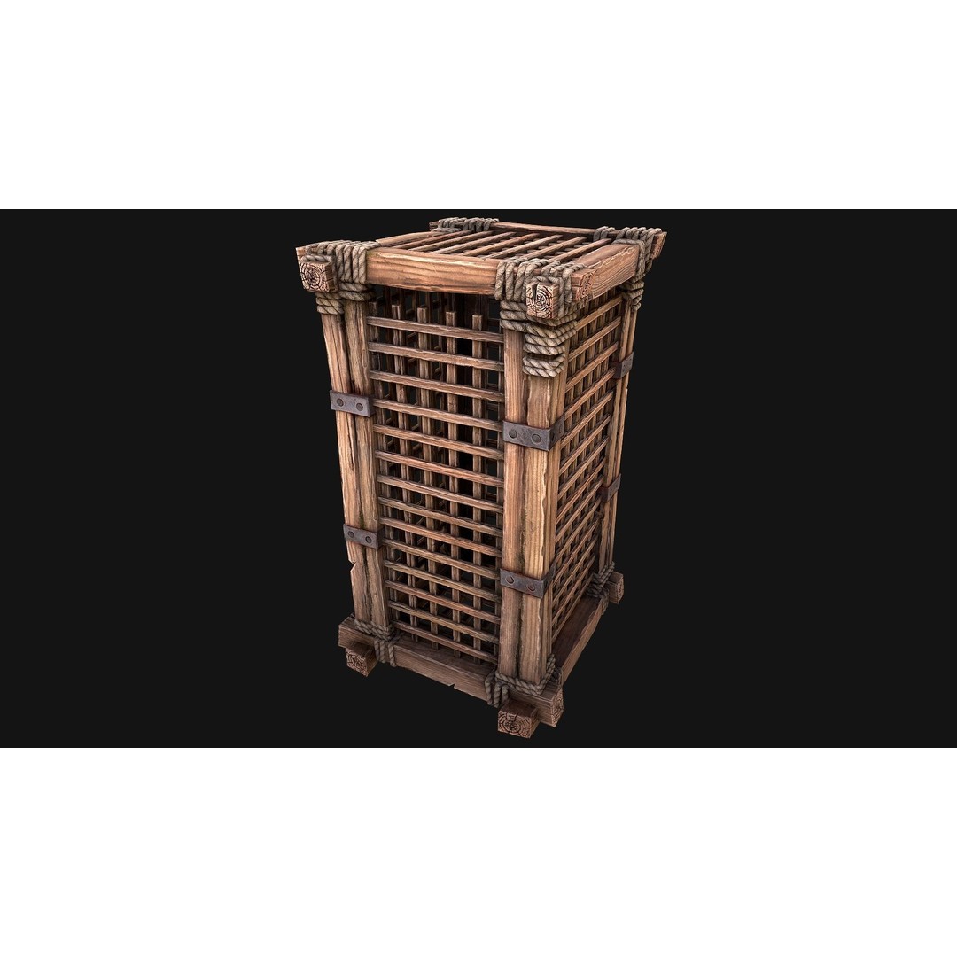 Wooden Prison Cage 3D Model – Low Poly Game-Ready Asset, FBX - View 3