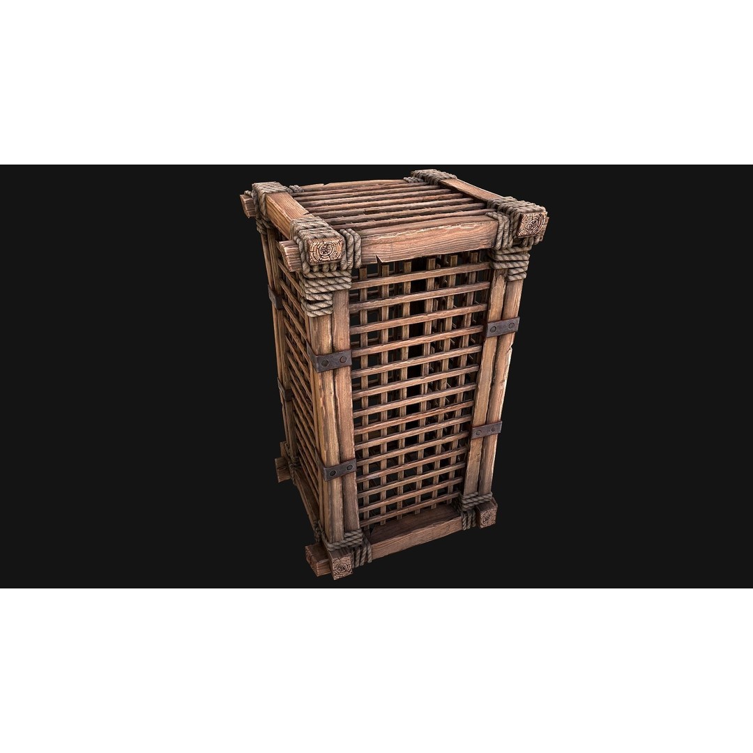 Wooden Prison Cage 3D Model – Low Poly Game-Ready Asset, FBX - View 4