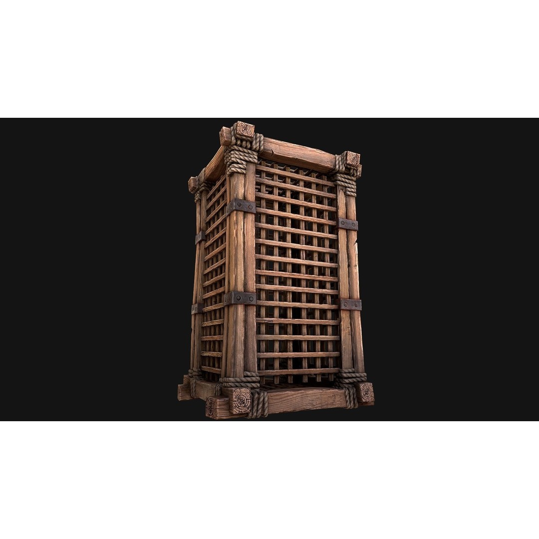 Wooden Prison Cage 3D Model – Low Poly Game-Ready Asset, FBX - View 5
