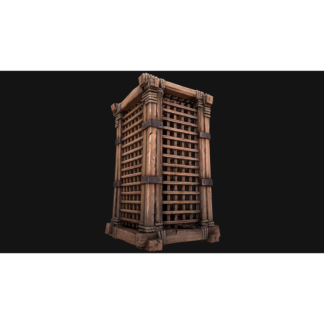 Wooden Prison Cage 3D Model – Low Poly Game-Ready Asset, FBX - View 7