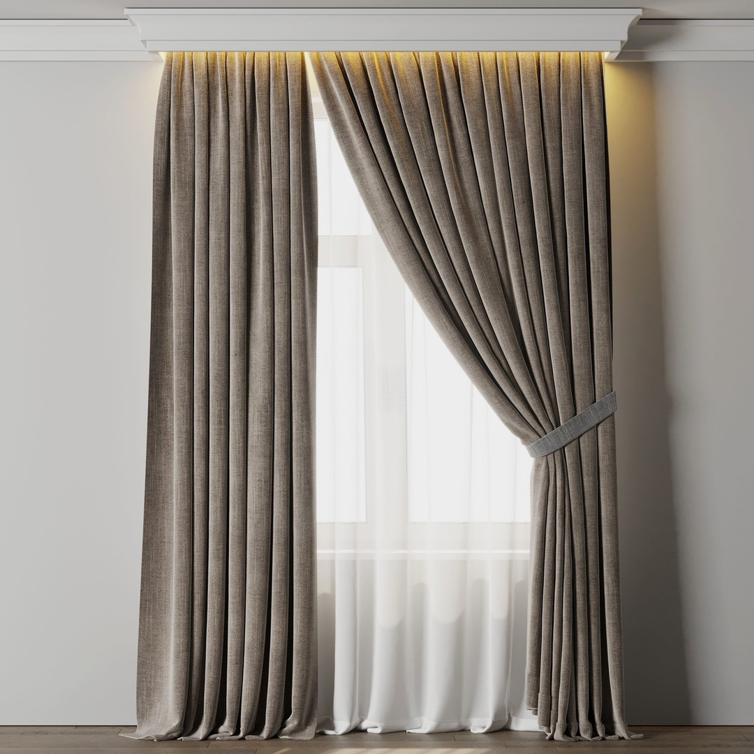 Low Width Curtains 3D Model – Classic Low-Poly Fabric Covering, FBX