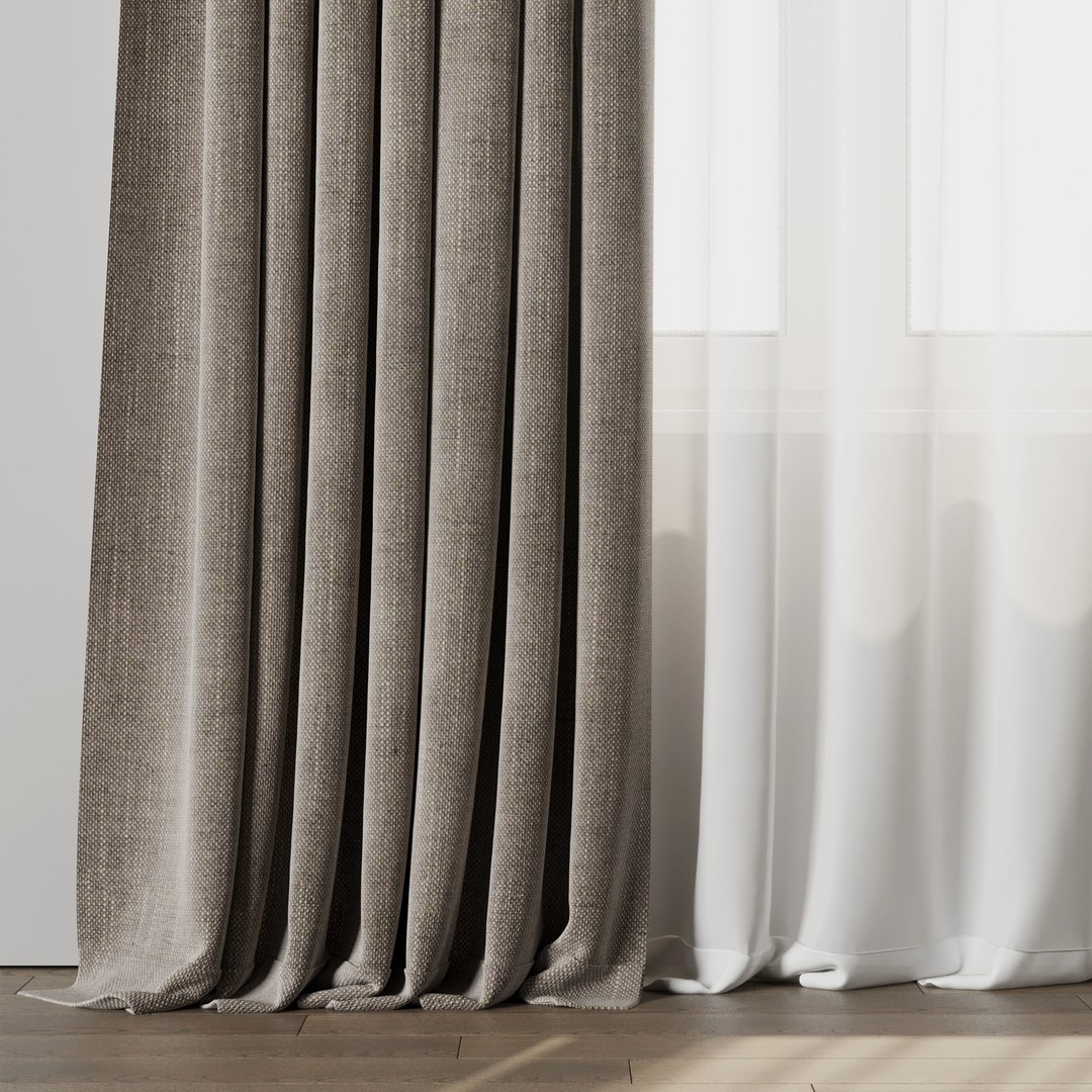 Low Width Curtains 3D Model – Classic Low-Poly Fabric Covering, FBX - View 4