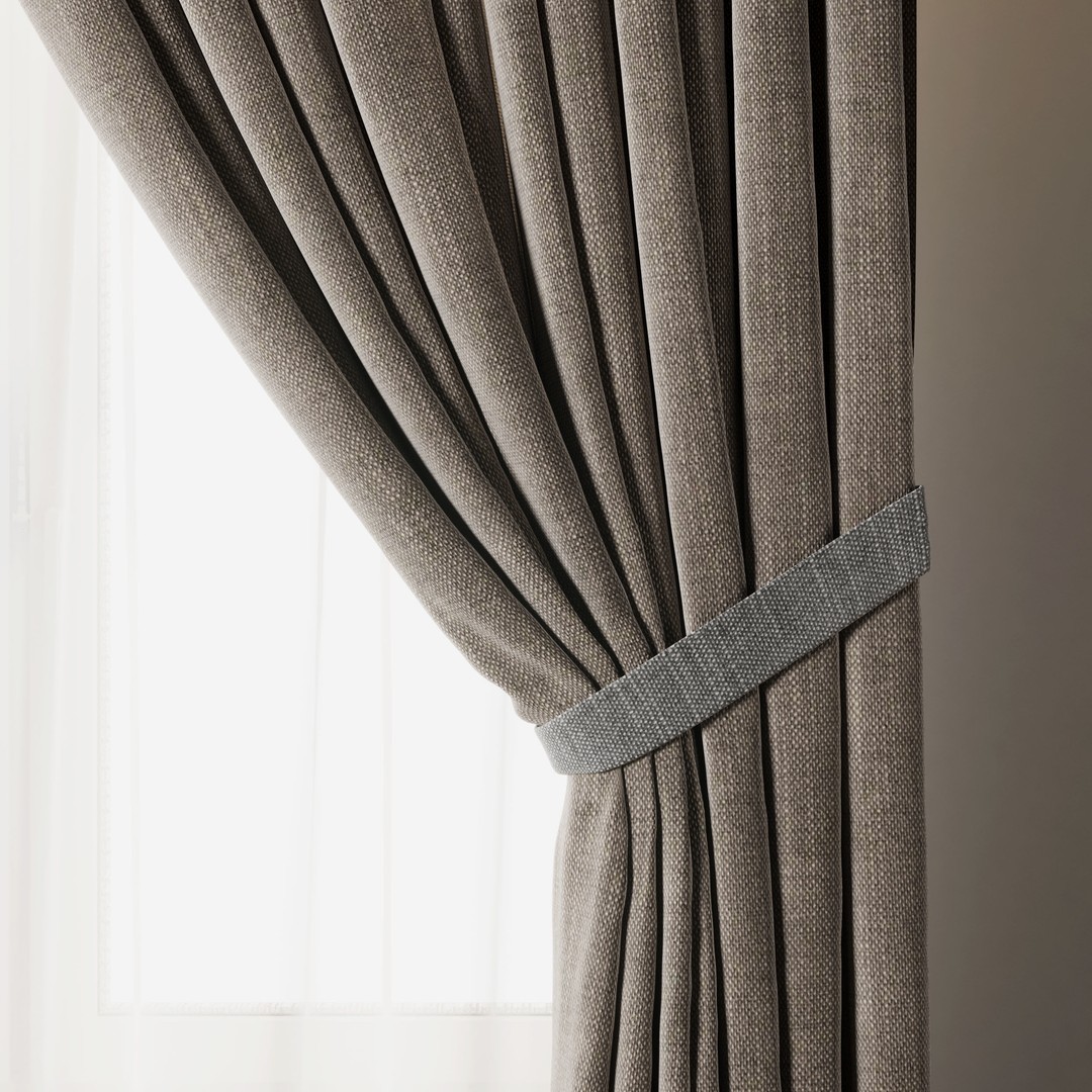 Low Width Curtains 3D Model – Classic Low-Poly Fabric Covering, FBX - View 5