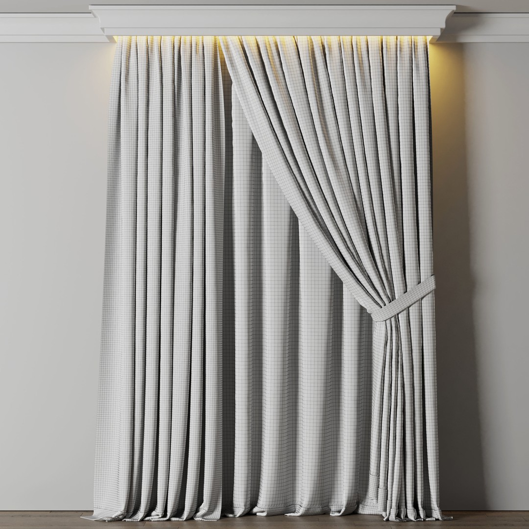 Low Width Curtains 3D Model – Classic Low-Poly Fabric Covering, FBX - View 6