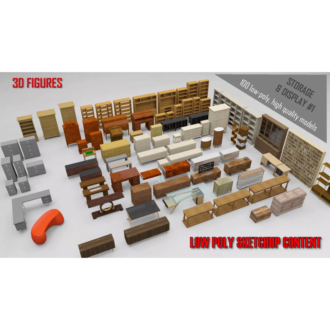 Storage and Display 3D Model – Low Poly Furniture Collection, SketchUp - View 2