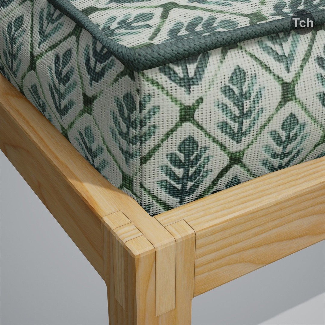 Green Table Group 3D Model – Asian Style Low Poly Furniture Set, FBX