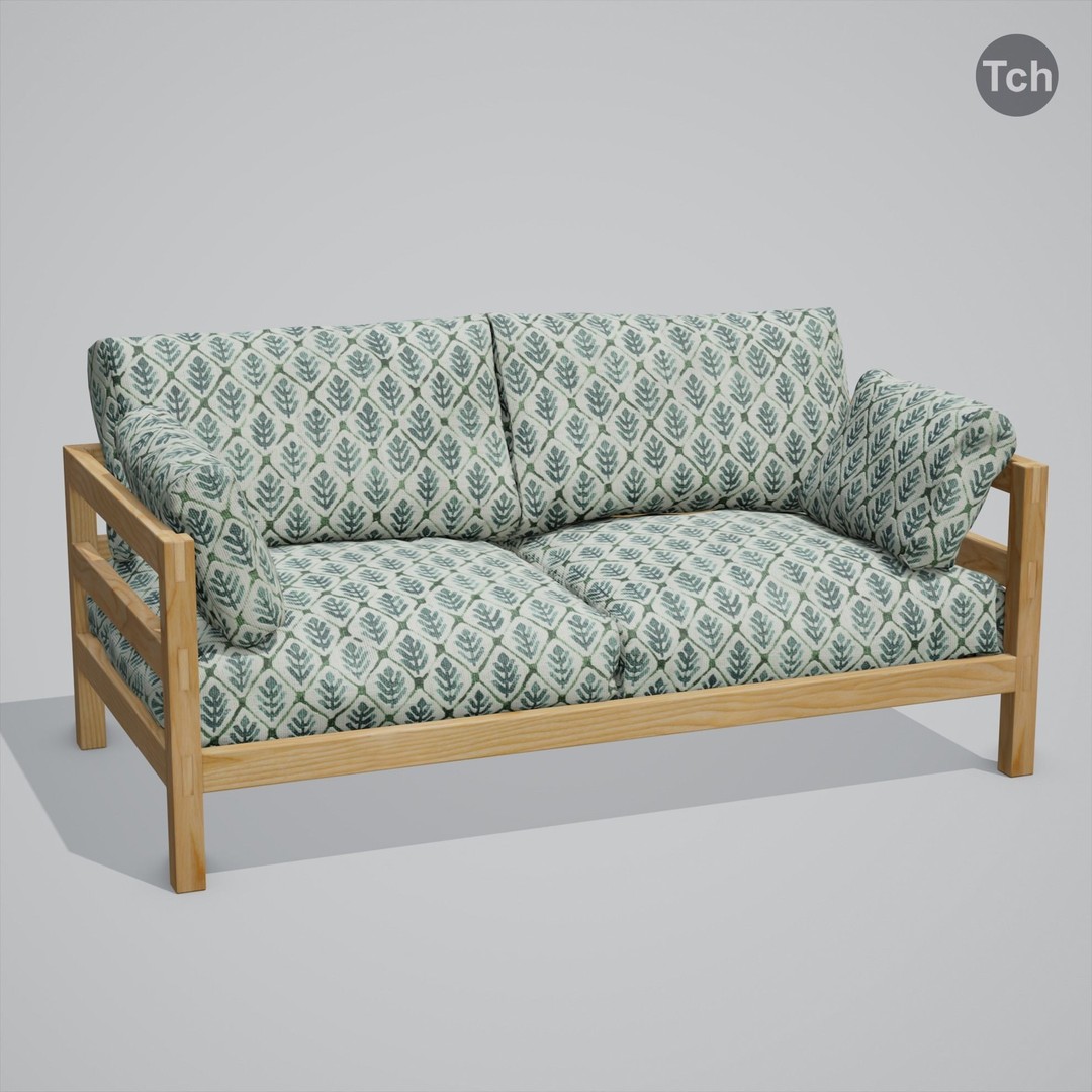 Green Table Group 3D Model – Asian Style Low Poly Furniture Set, FBX - View 12