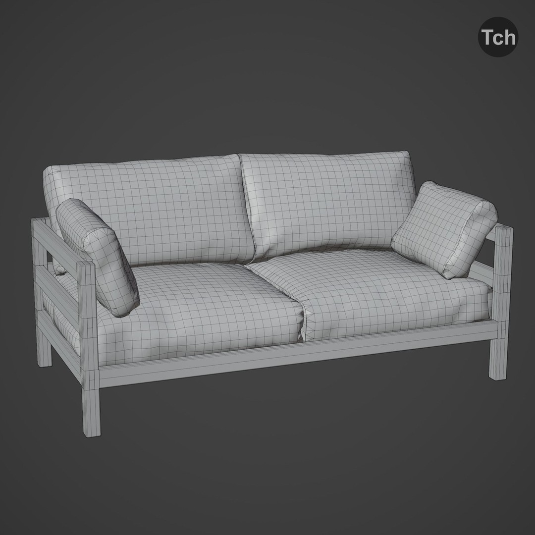 Green Table Group 3D Model – Asian Style Low Poly Furniture Set, FBX - View 13