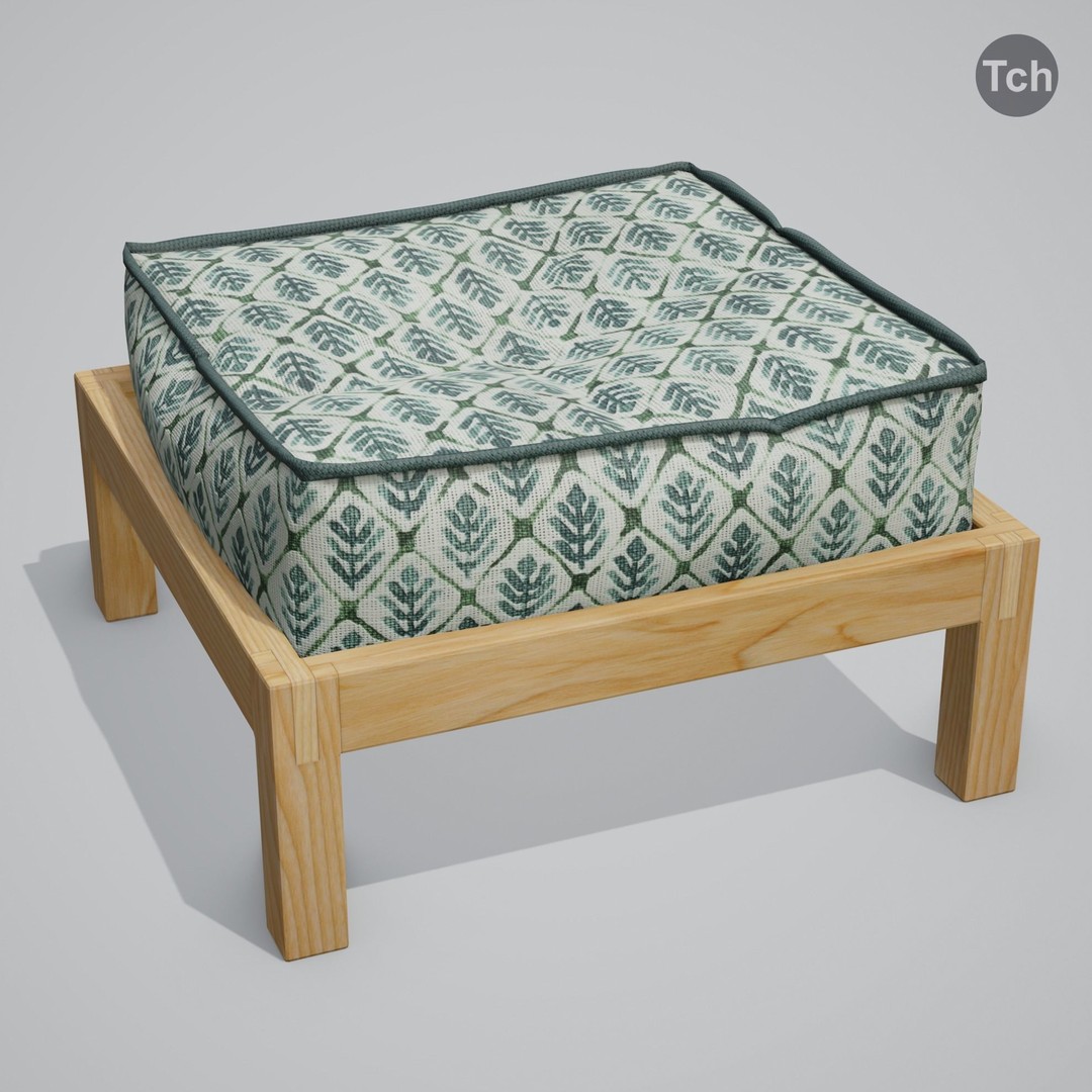 Green Table Group 3D Model – Asian Style Low Poly Furniture Set, FBX - View 6