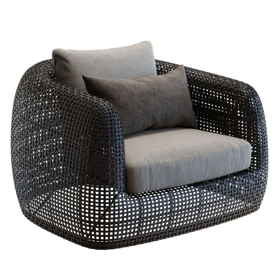 Gemini Armchair 3D Model – Outdoor Wicker Lounge Chair, FBX, PBR - View 3