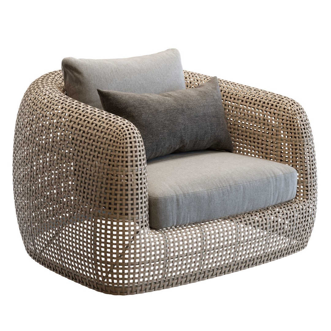 Gemini Armchair 3D Model – Outdoor Wicker Lounge Chair, FBX, PBR - View 6