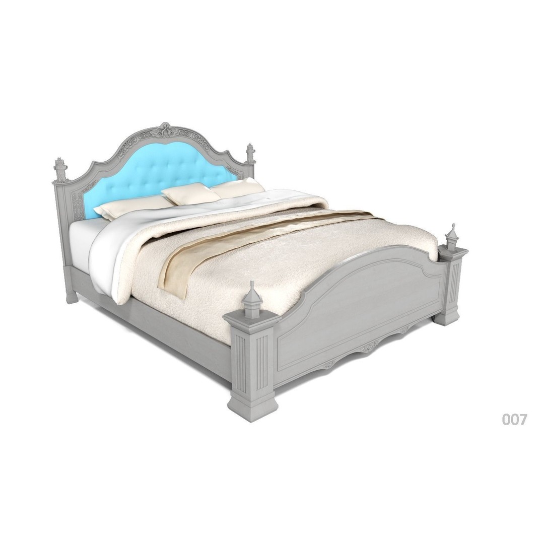 French Bed 3D Model – Low Poly Furniture Collection, FBX - View 11