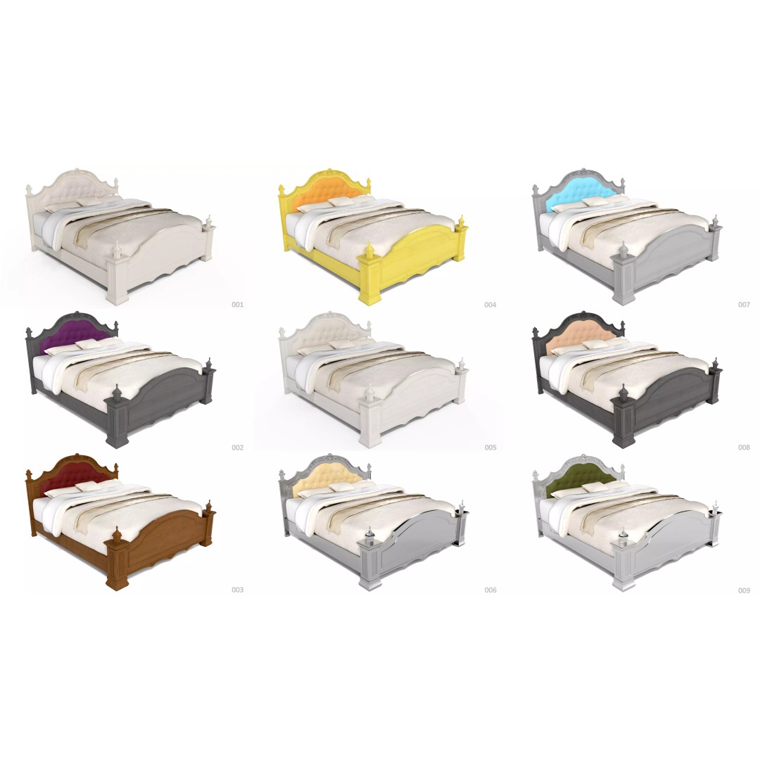 French Bed 3D Model – Low Poly Furniture Collection, FBX - View 2