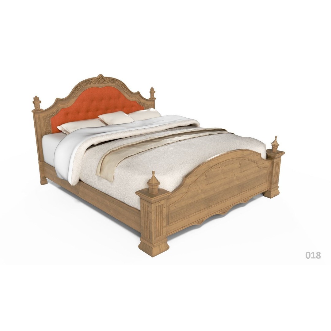 French Bed 3D Model – Low Poly Furniture Collection, FBX - View 22