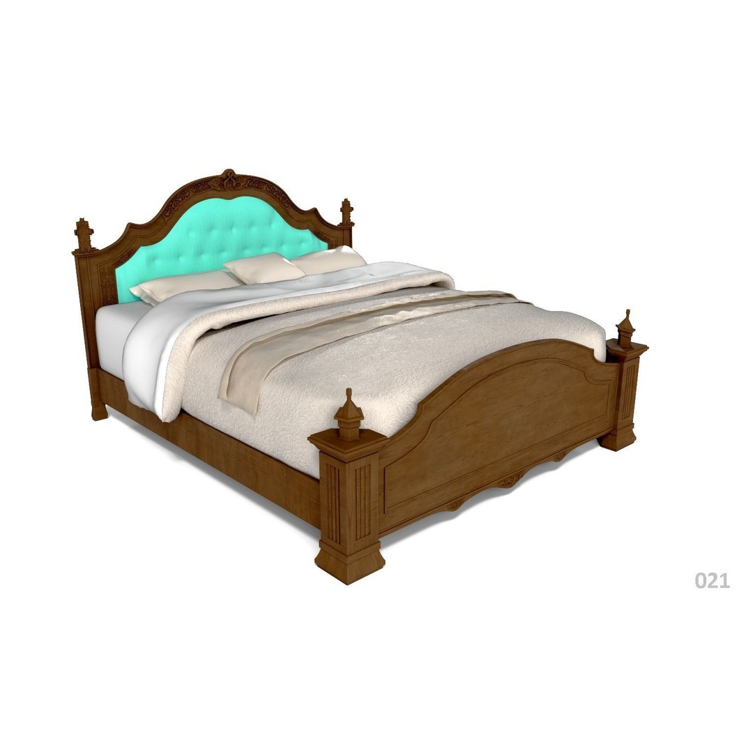 French Bed 3D Model – Low Poly Furniture Collection, FBX - View 25