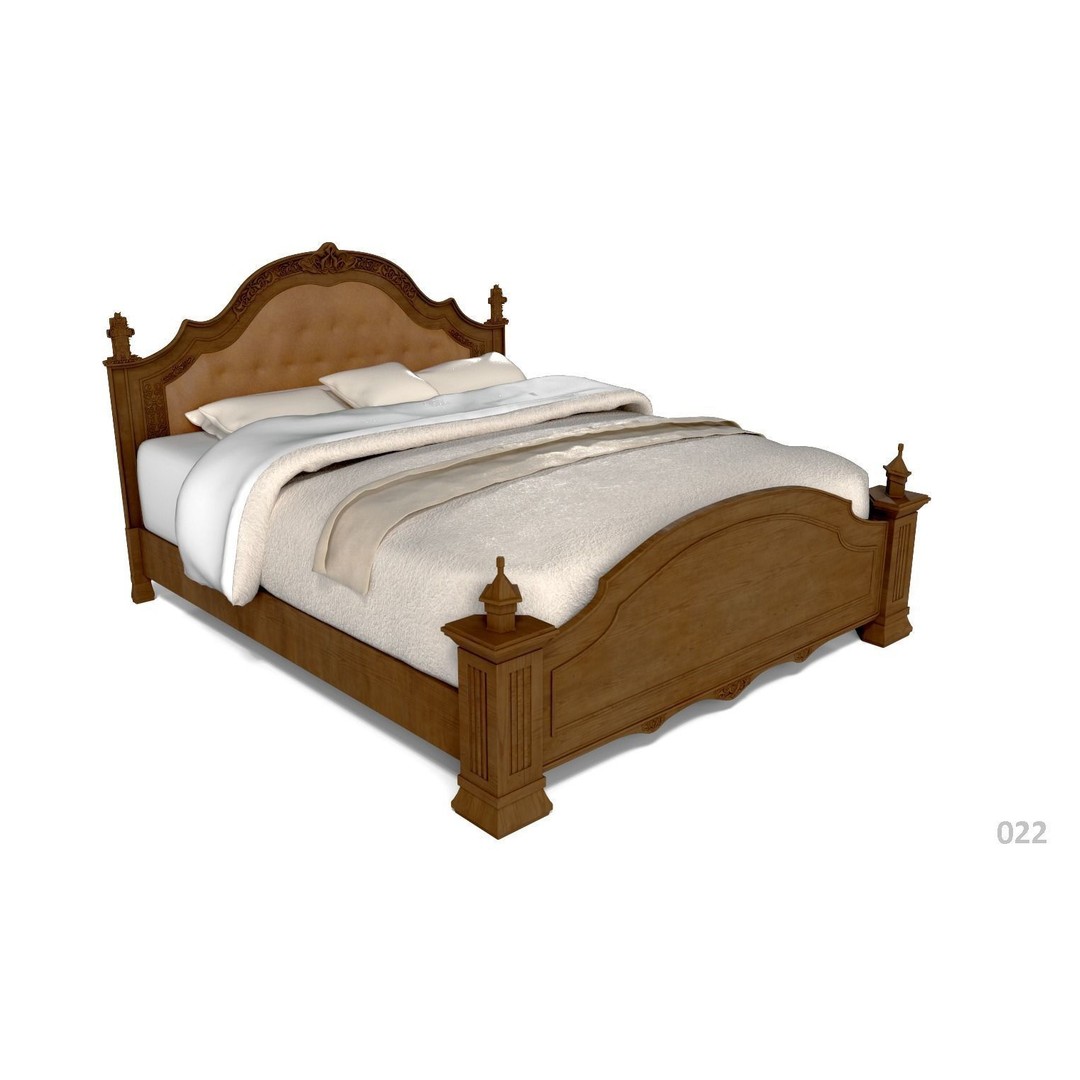 French Bed 3D Model – Low Poly Furniture Collection, FBX - View 26