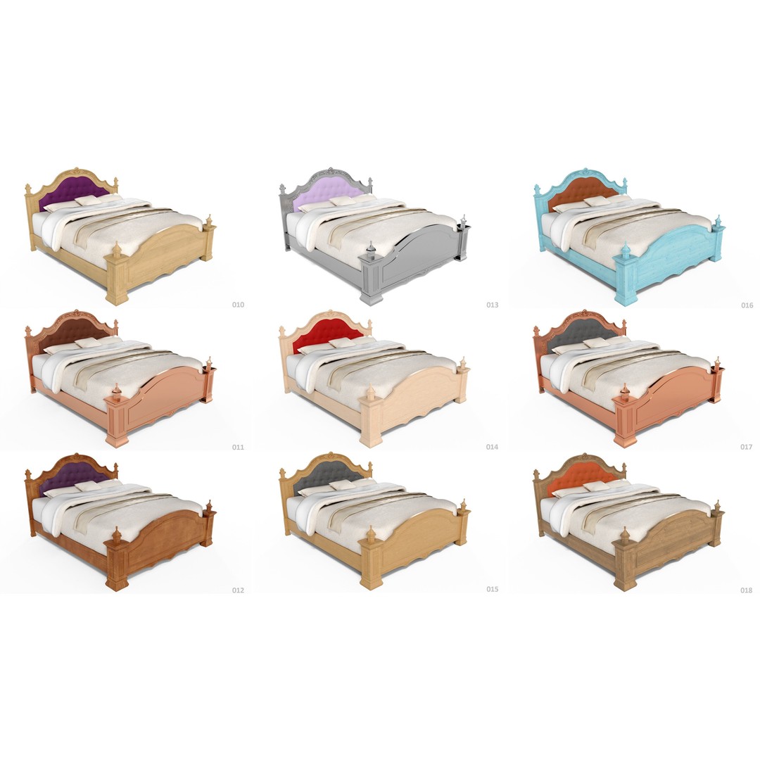 French Bed 3D Model – Low Poly Furniture Collection, FBX - View 3