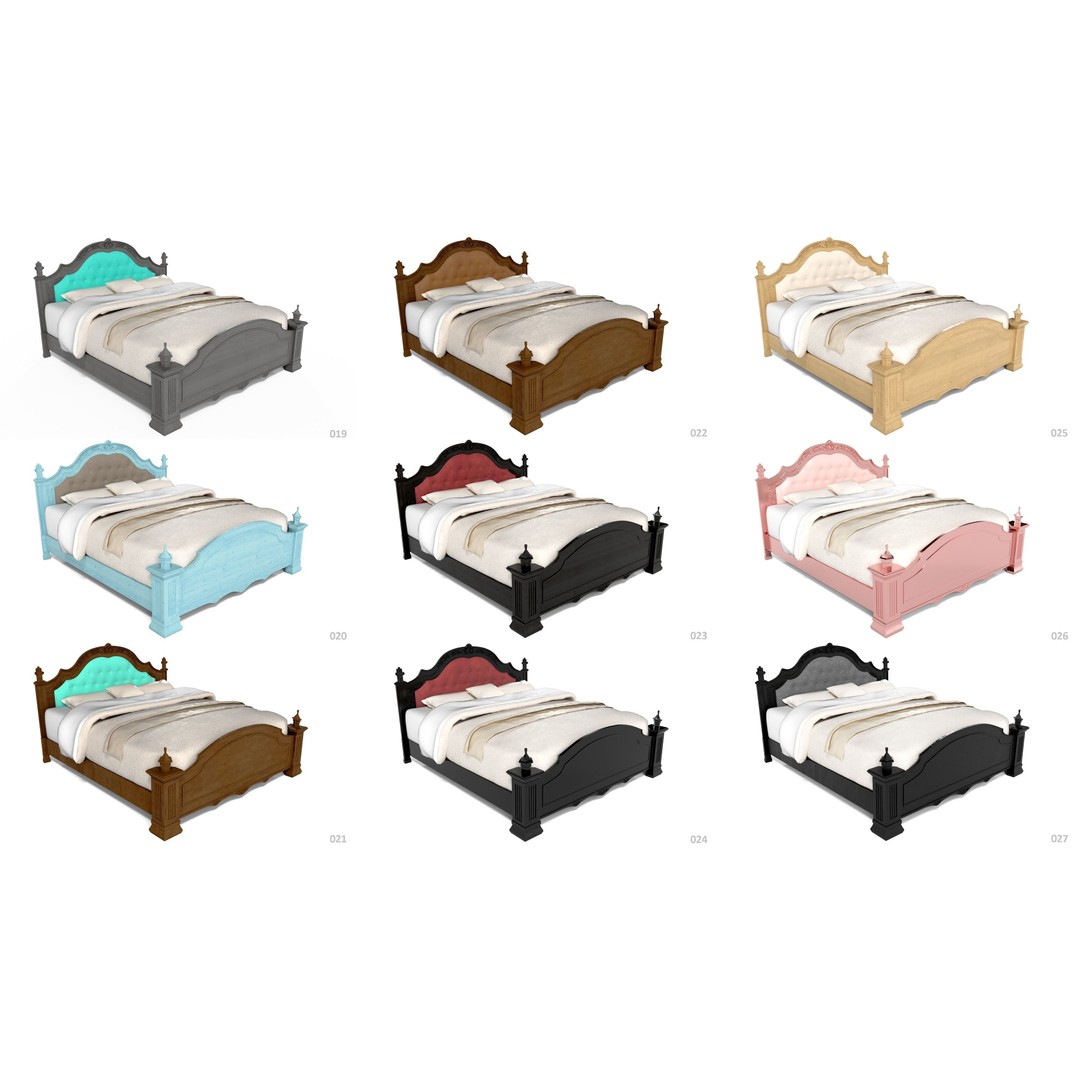 French Bed 3D Model – Low Poly Furniture Collection, FBX - View 4