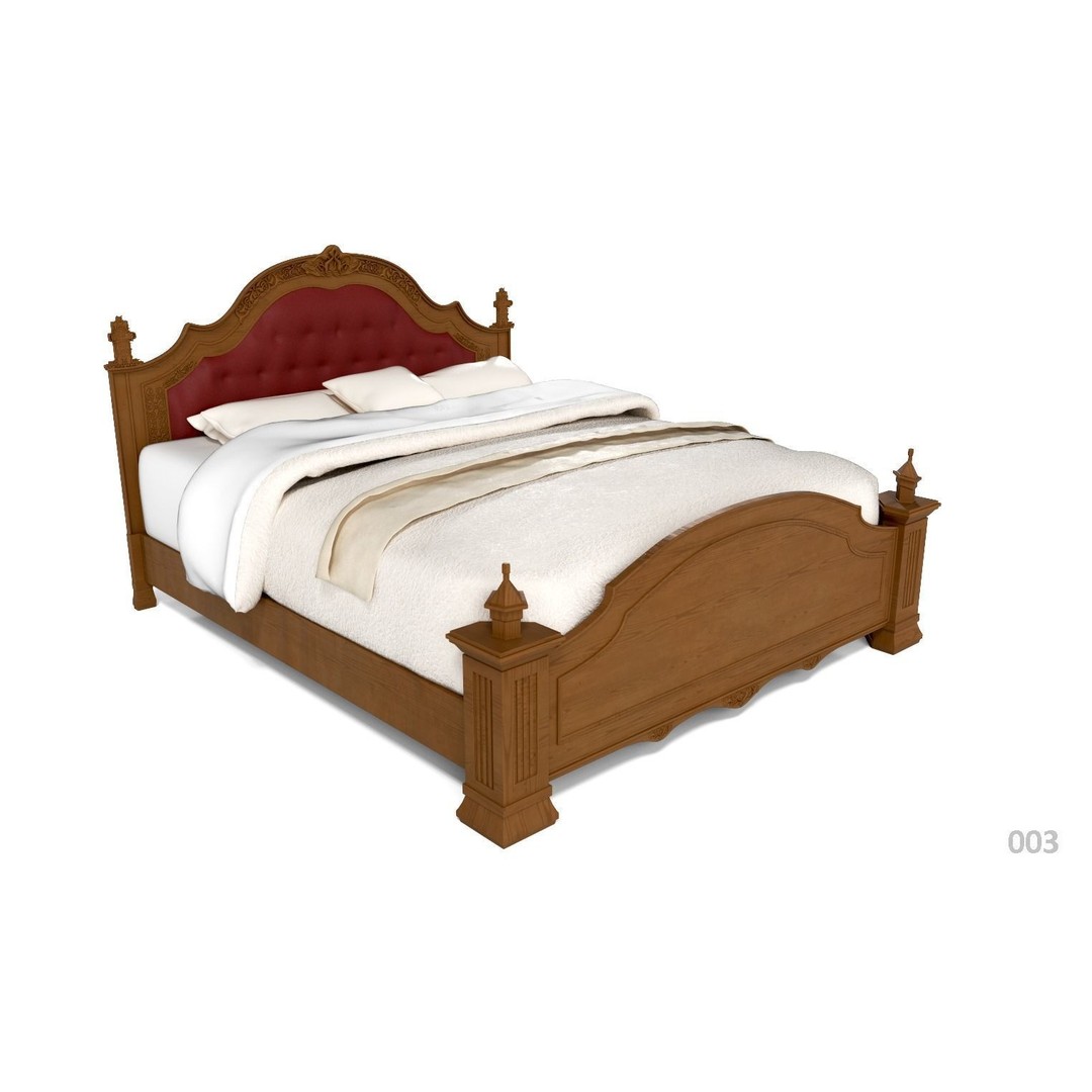 French Bed 3D Model – Low Poly Furniture Collection, FBX - View 7