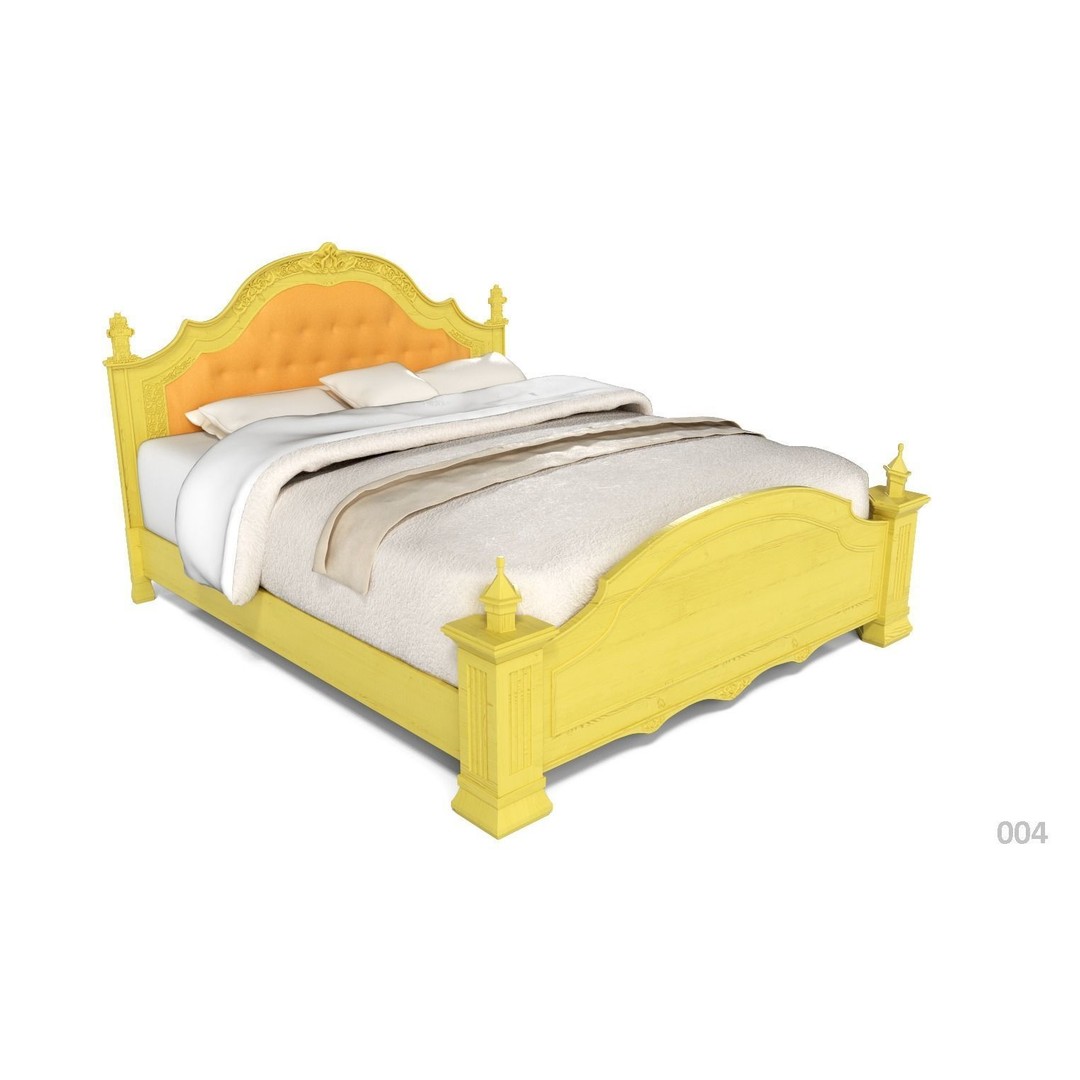 French Bed 3D Model – Low Poly Furniture Collection, FBX - View 8