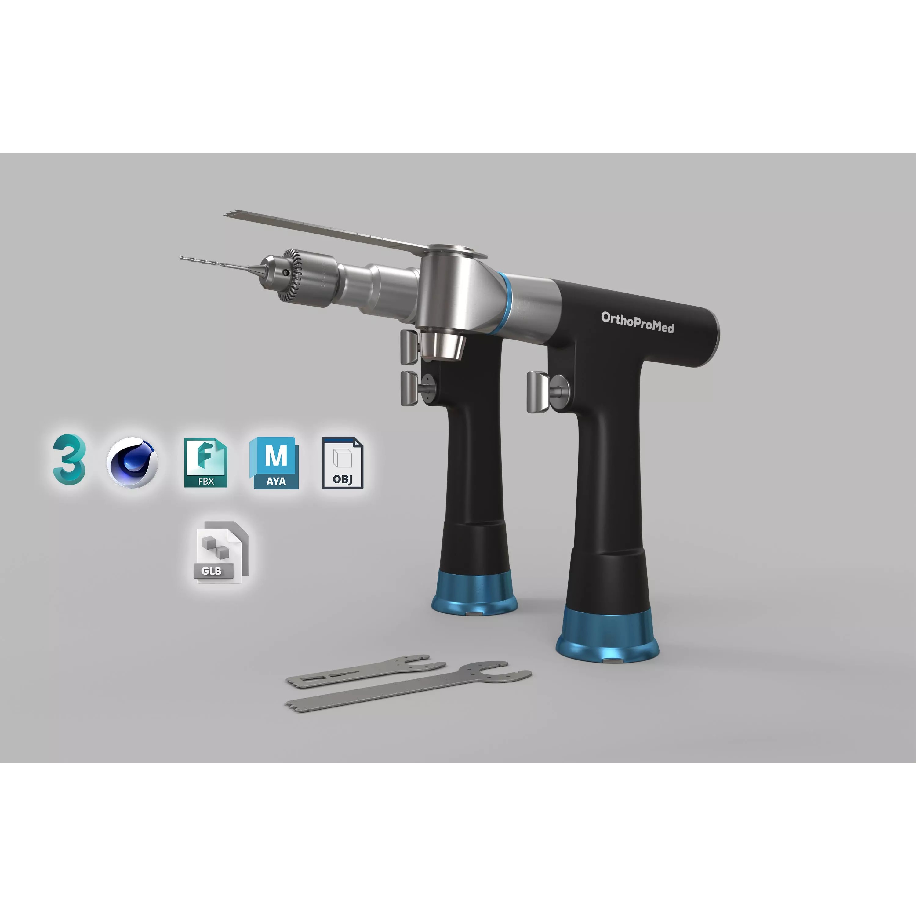 Medical Electric Drill and Bone Saw - Low-Poly Game-Ready 3D Model - View 2