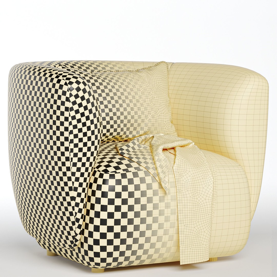 Blossom Arm Chair 3D Model – Modern Fabric Seating, FBX, OBJ