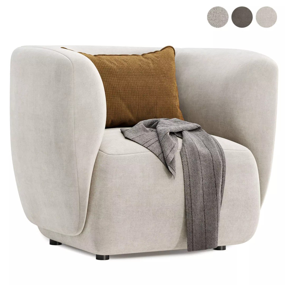 Blossom Arm Chair 3D Model – Modern Fabric Seating, FBX, OBJ - View 2