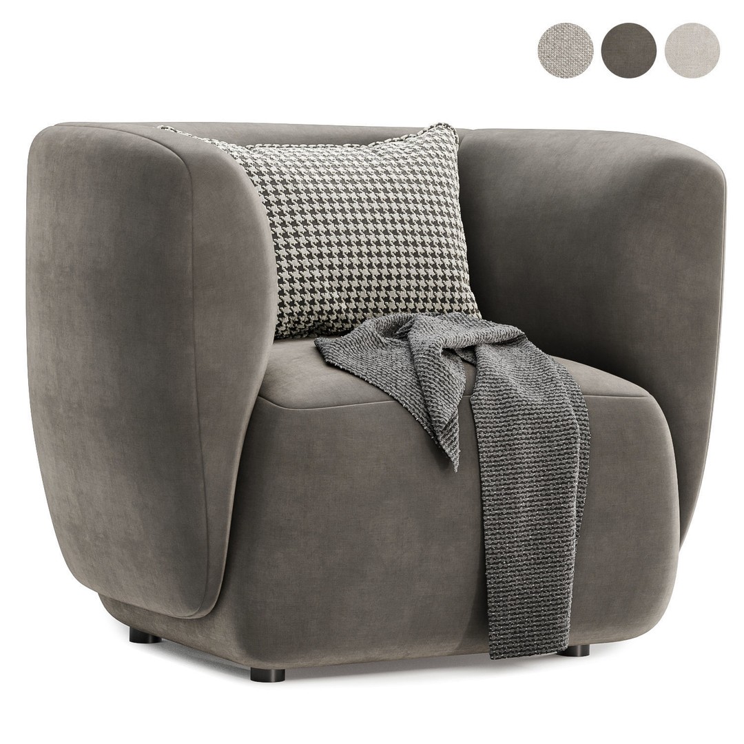 Blossom Arm Chair 3D Model – Modern Fabric Seating, FBX, OBJ - View 3