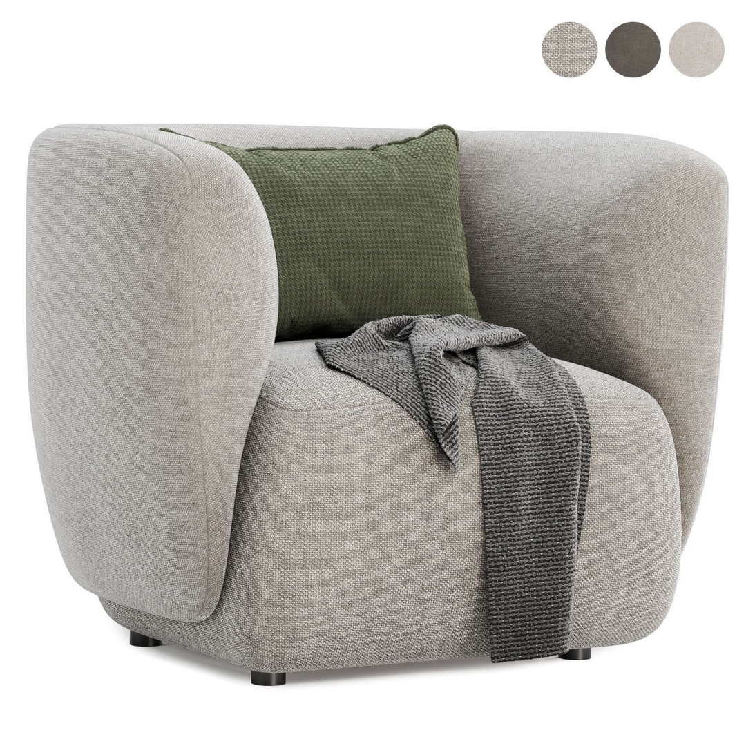 Blossom Arm Chair 3D Model – Modern Fabric Seating, FBX, OBJ - View 4