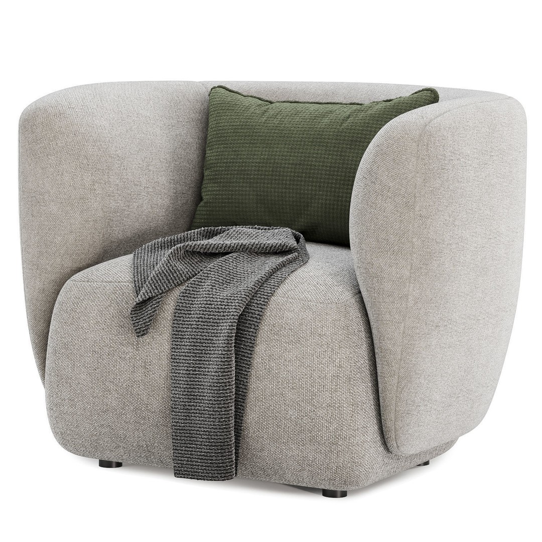 Blossom Arm Chair 3D Model – Modern Fabric Seating, FBX, OBJ - View 6