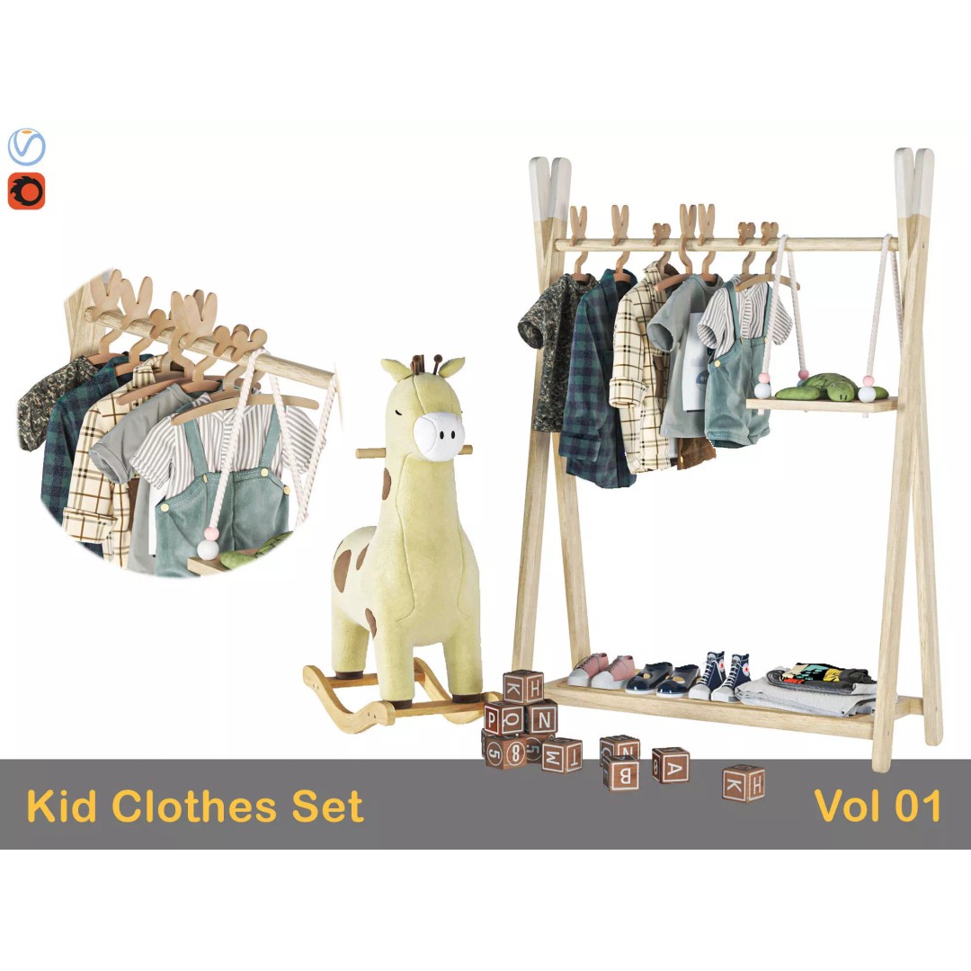 Kid Clothes Set 3D Model – Textured PBR Clothing for Interior Use - View 2