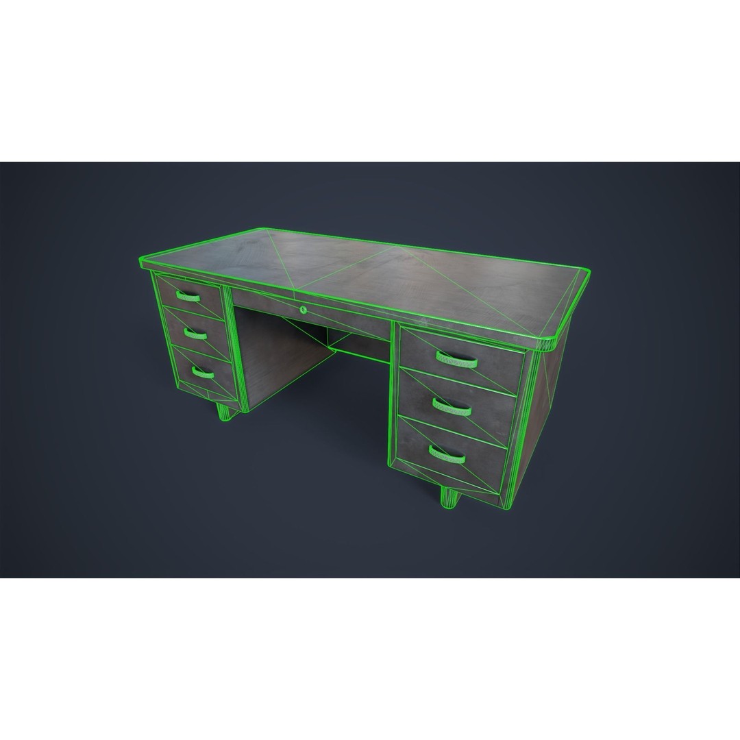Retro Metal Office Desk 3D Model – Low Poly Game Ready, FBX, OBJ