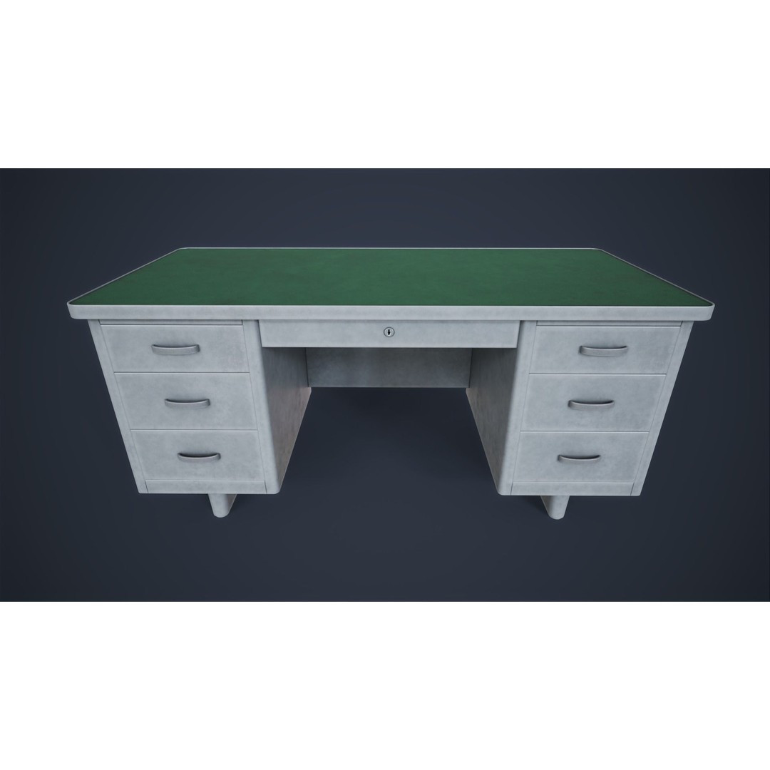 Retro Metal Office Desk 3D Model – Low Poly Game Ready, FBX, OBJ - View 10