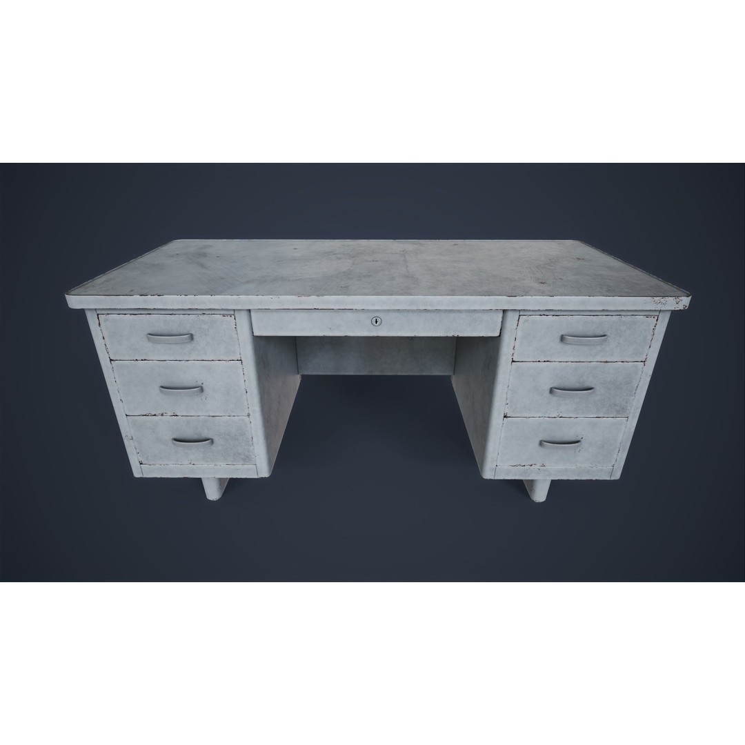 Retro Metal Office Desk 3D Model – Low Poly Game Ready, FBX, OBJ - View 11