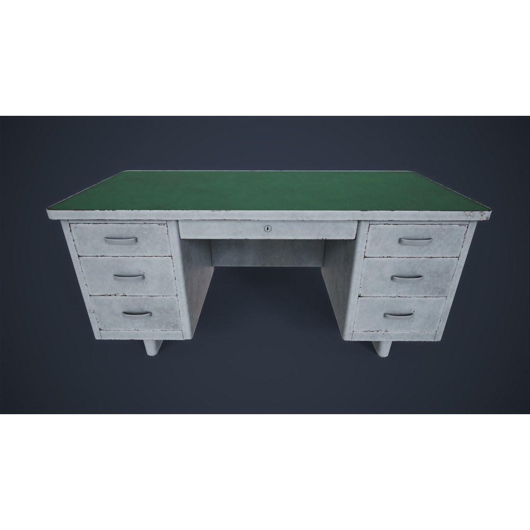 Retro Metal Office Desk 3D Model – Low Poly Game Ready, FBX, OBJ - View 12