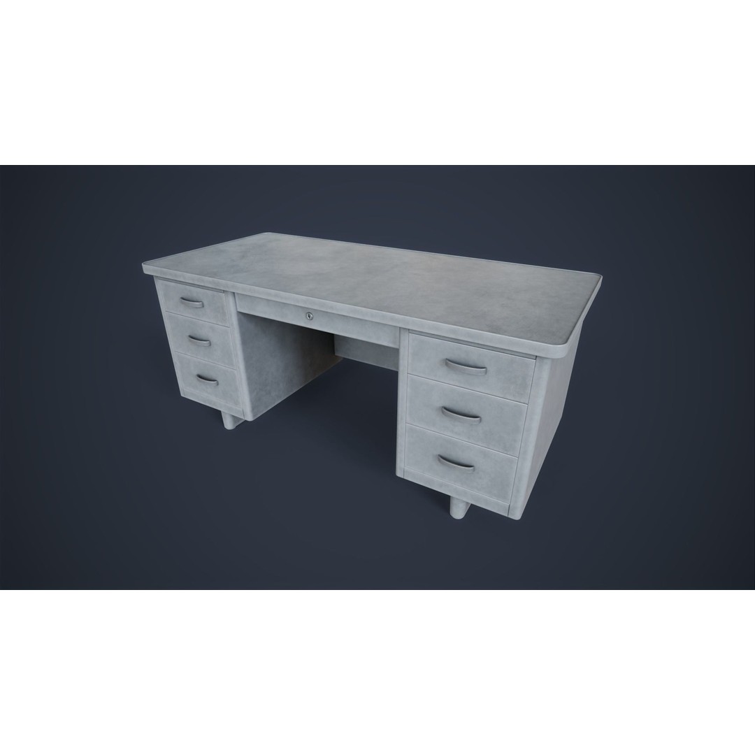 Retro Metal Office Desk 3D Model – Low Poly Game Ready, FBX, OBJ - View 13