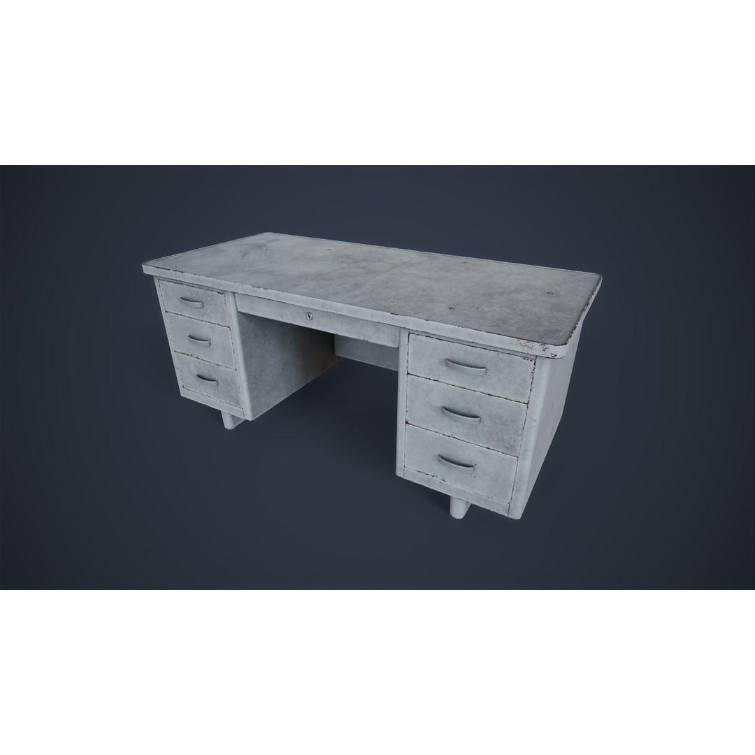 Retro Metal Office Desk 3D Model – Low Poly Game Ready, FBX, OBJ - View 15