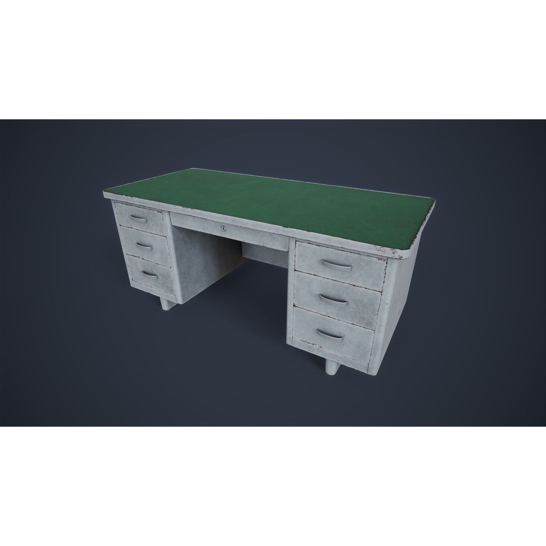 Retro Metal Office Desk 3D Model – Low Poly Game Ready, FBX, OBJ - View 16