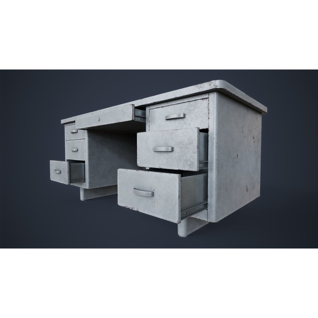 Retro Metal Office Desk 3D Model – Low Poly Game Ready, FBX, OBJ - View 17
