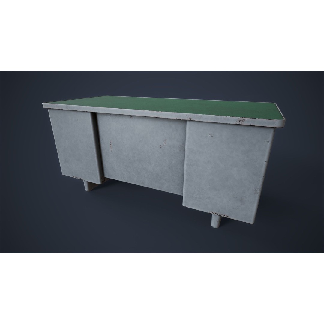 Retro Metal Office Desk 3D Model – Low Poly Game Ready, FBX, OBJ - View 19