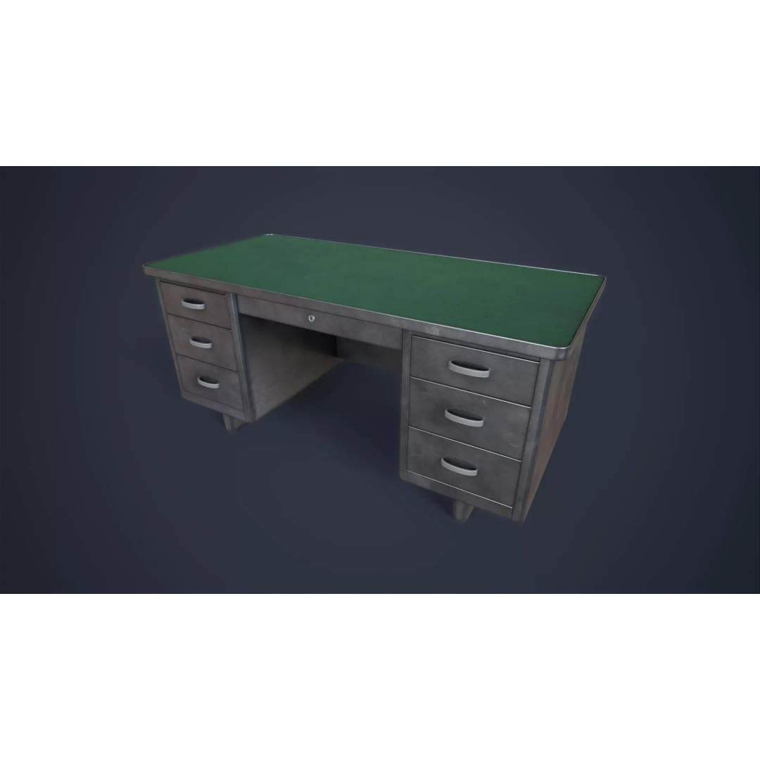Retro Metal Office Desk 3D Model – Low Poly Game Ready, FBX, OBJ - View 2