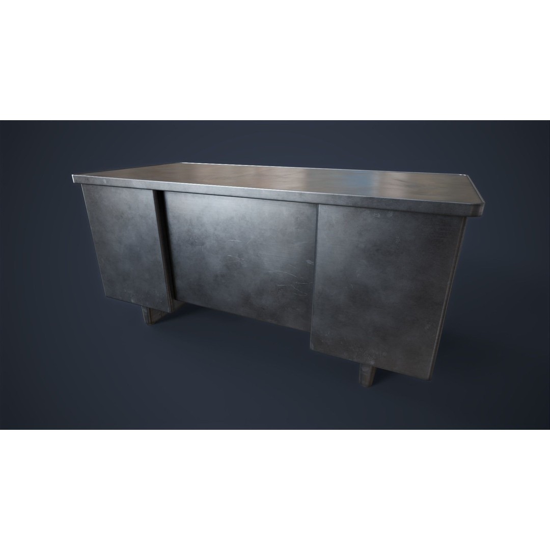 Retro Metal Office Desk 3D Model – Low Poly Game Ready, FBX, OBJ - View 20