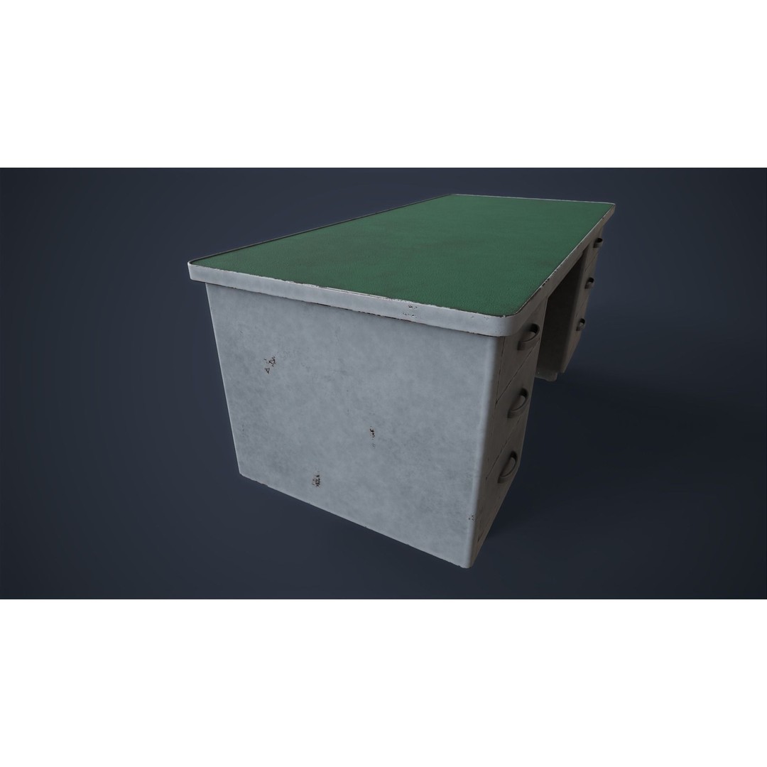 Retro Metal Office Desk 3D Model – Low Poly Game Ready, FBX, OBJ - View 21