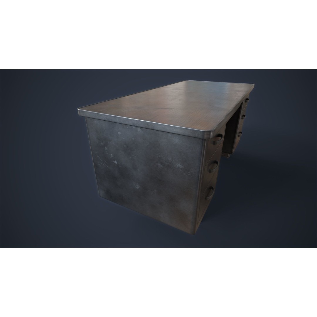 Retro Metal Office Desk 3D Model – Low Poly Game Ready, FBX, OBJ - View 22