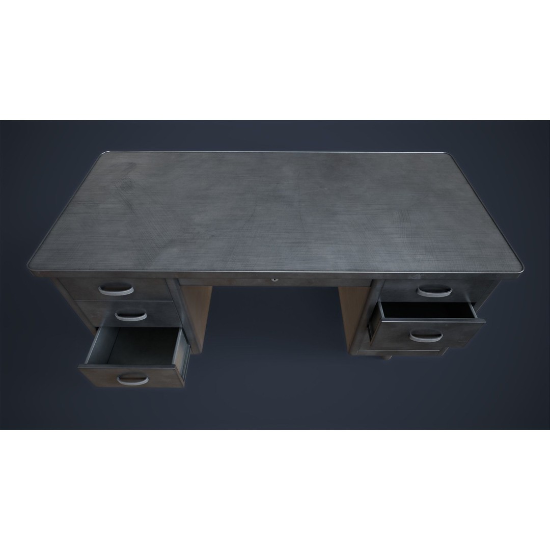 Retro Metal Office Desk 3D Model – Low Poly Game Ready, FBX, OBJ - View 23