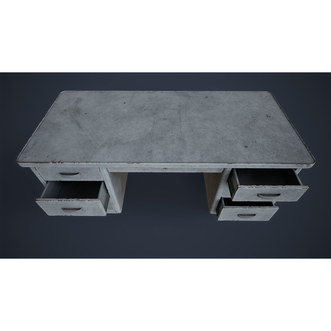 Retro Metal Office Desk 3D Model – Low Poly Game Ready, FBX, OBJ - View 24