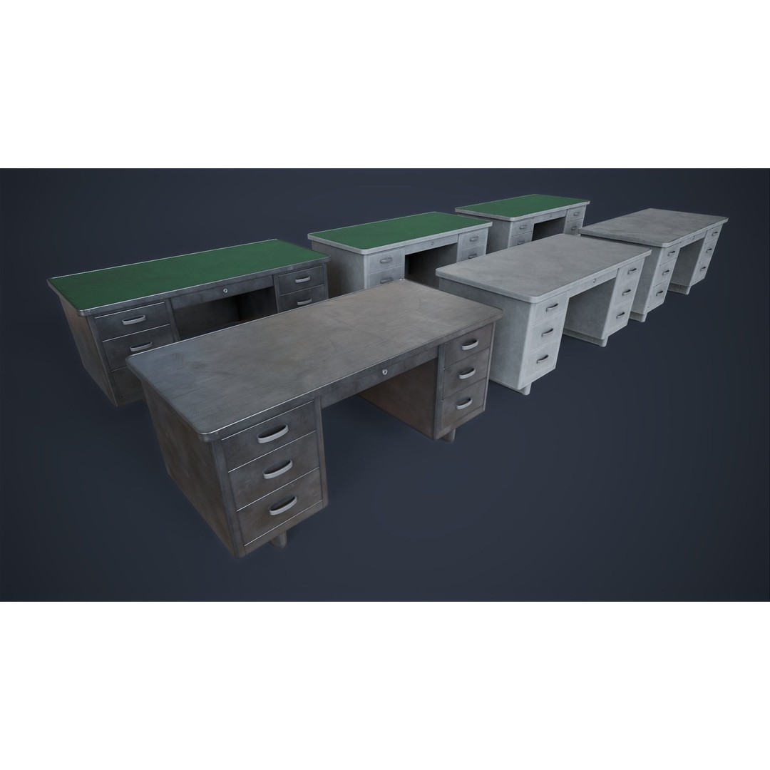 Retro Metal Office Desk 3D Model – Low Poly Game Ready, FBX, OBJ - View 25